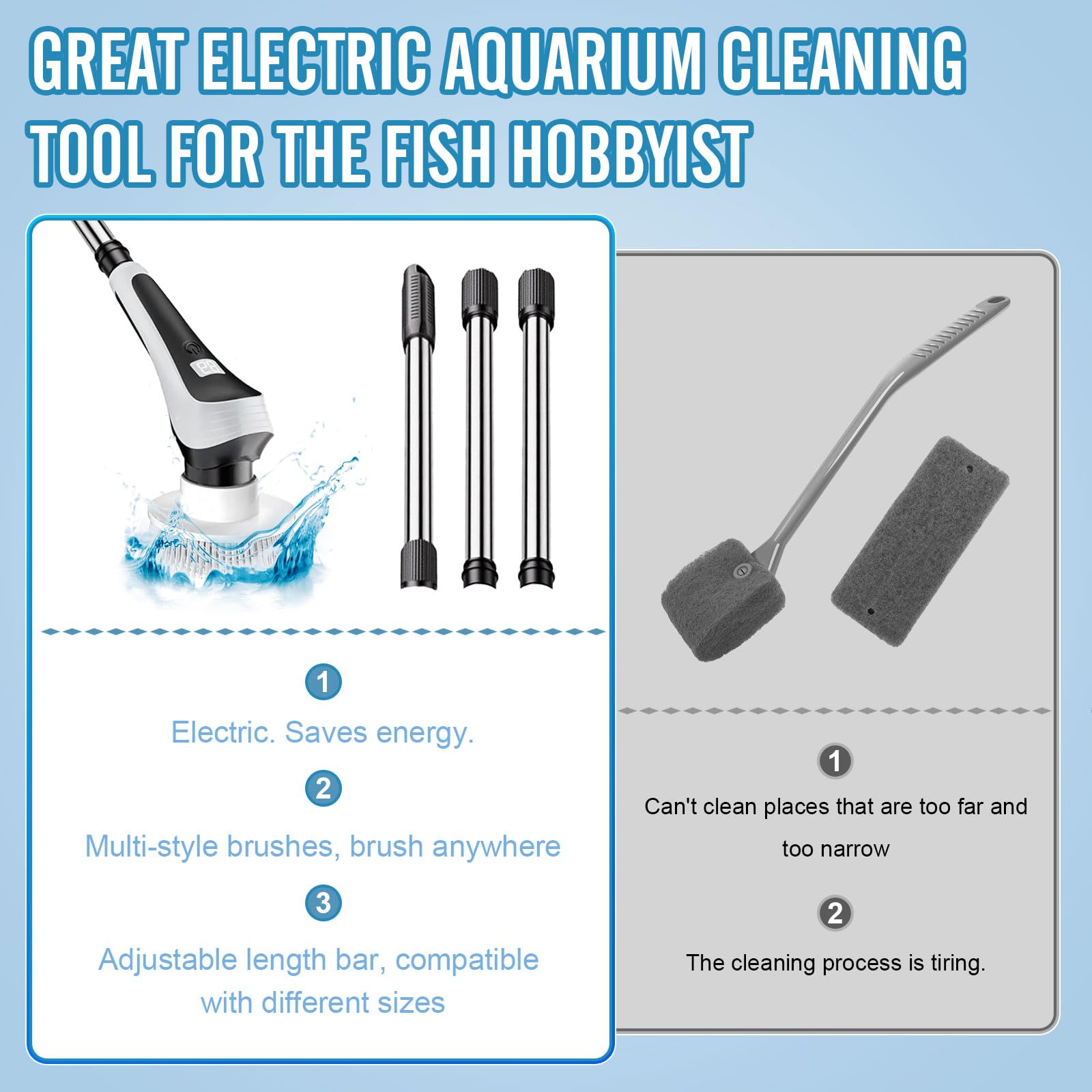 Nettoyeur électrique 6 en 1 pour Aquarium, Brosse de Nettoyage rotative étanche IPX8, Nettoyeur de Gravier et changeur d'eau, kit d'outils avec poignée réglable