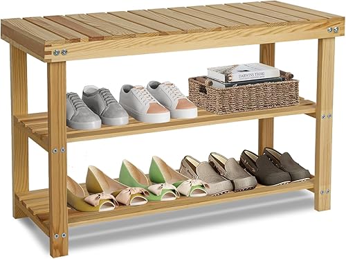 ECOMEX Zapatero para entrada, estante de madera de 3 niveles, organizador de zapatos, banco organizador de zapatos, banco de entrada para disponible en Yaxa Peru