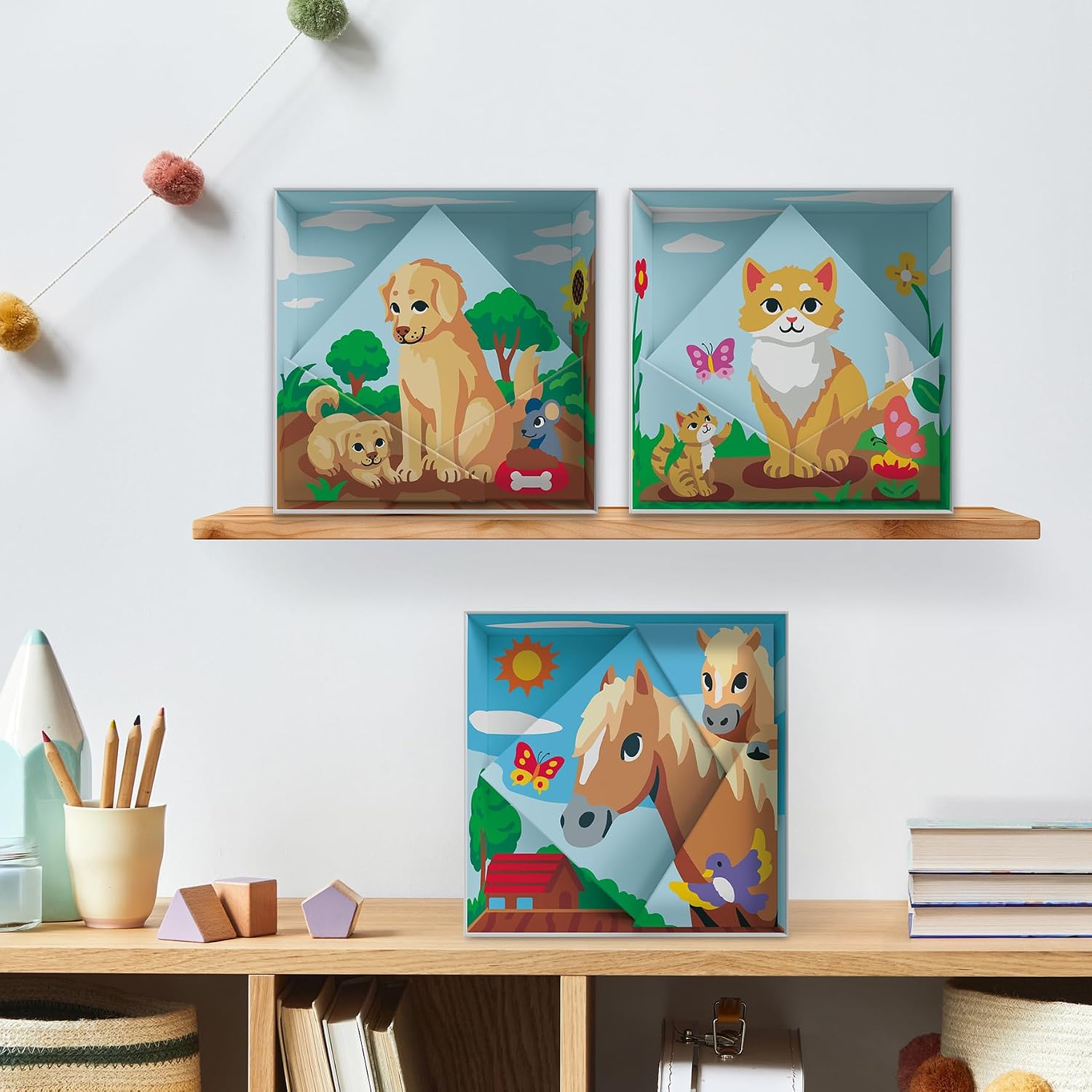 Ravensburger CreArt Do It Together: Cat Paint‑by‑Number Kit - 3-Panel Complete Set with Brushes & Color-Coded Outlines for Ages 7+