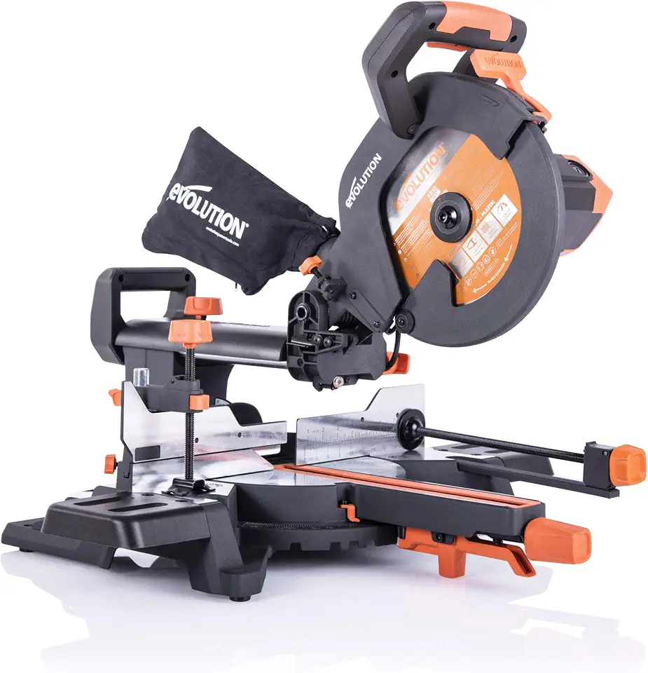 Evolution Power Tools R255SMS+ Serra de esquadria deslizante de composto multimaterial de 10" Plus