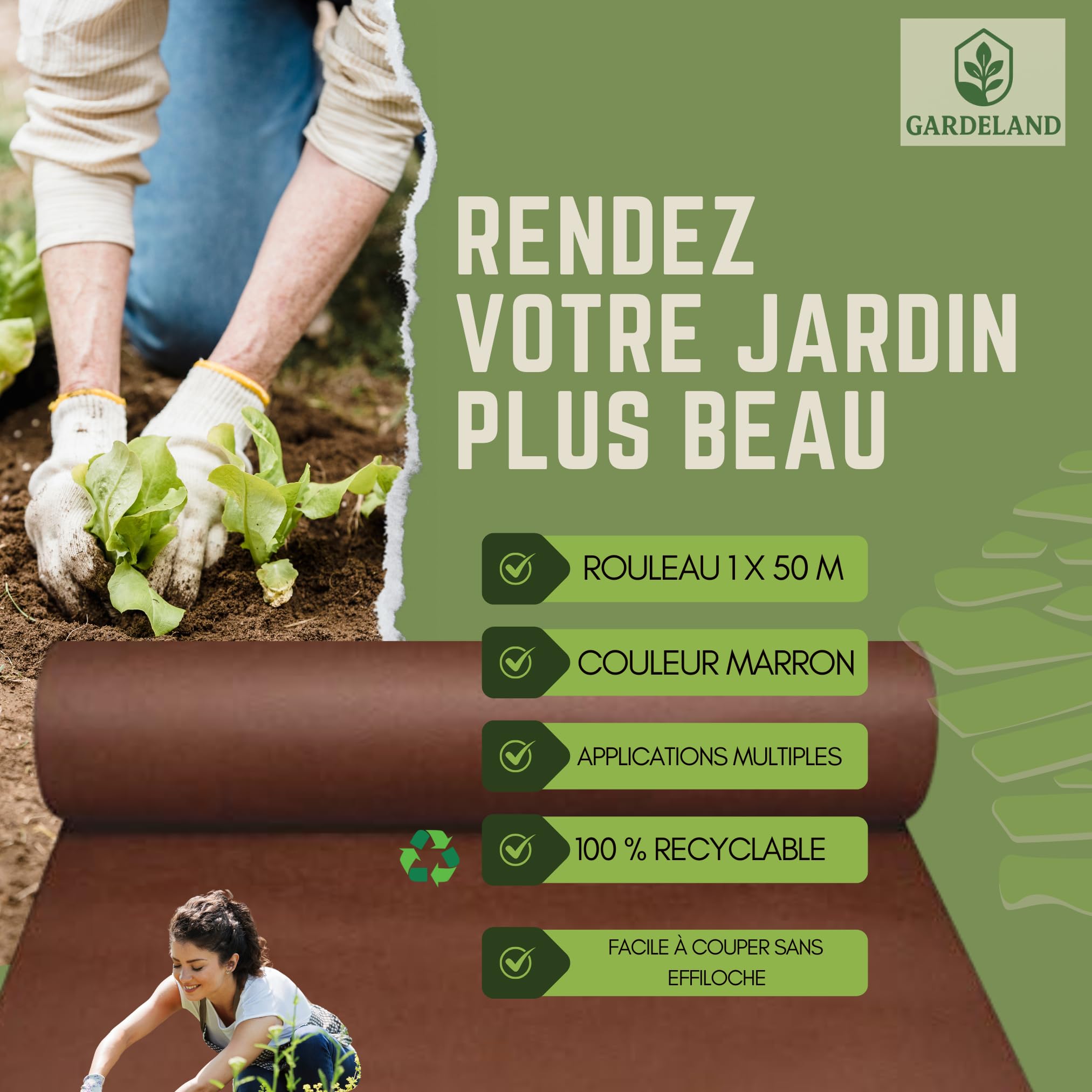 Toile de Paillage Marron Géotextile Non Tisse -Premium 5 Ans Protection UV- Rouleau de 50 Mètre x 1 Mètre -Toile Anti Mauvaises Herbes 90gr/m2 - NE S'EFFILOCHE Pas à la Coupe Fabriqué en UE