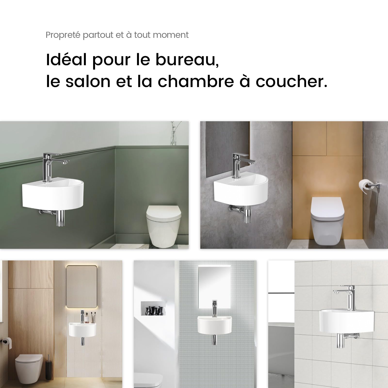 EMKE Lavabo Semi-Circular 303x255x120 mm Lavabo suspendido a la pared, lavabo de cerámica para inodoro Invitados y baño, diseño moderno, blanco brillante