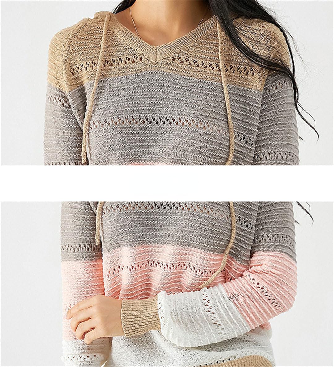 Vogrtcc Maglione da donna a maniche lunghe lavorato a maglia