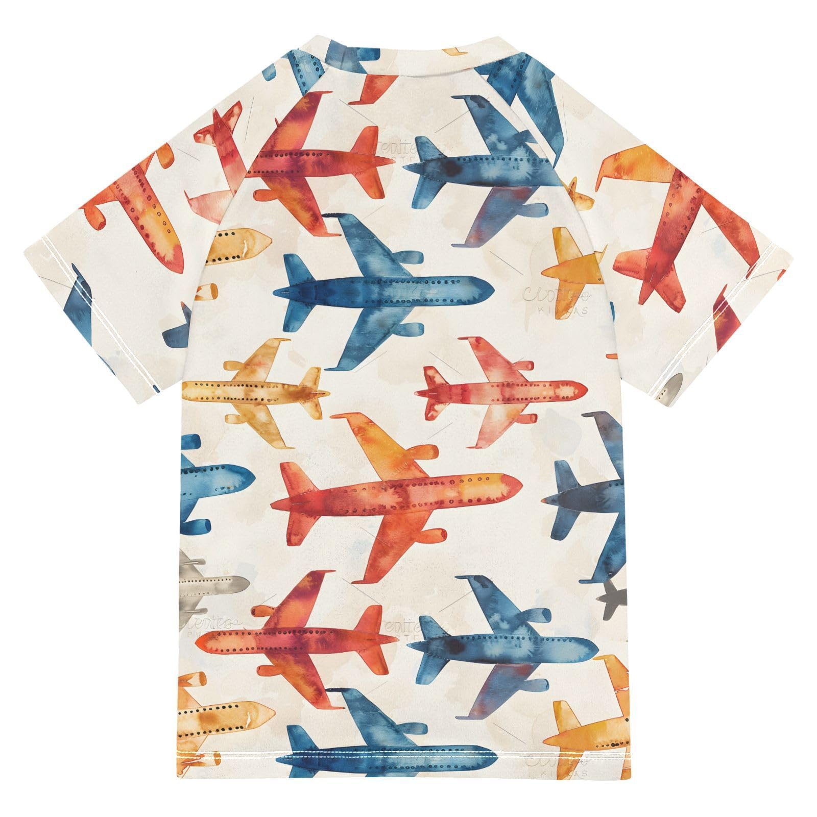 Boys Rash Guard Short Sleeve Swim Shirts for Boys Plane Watercolor Sun Protection 7-8T