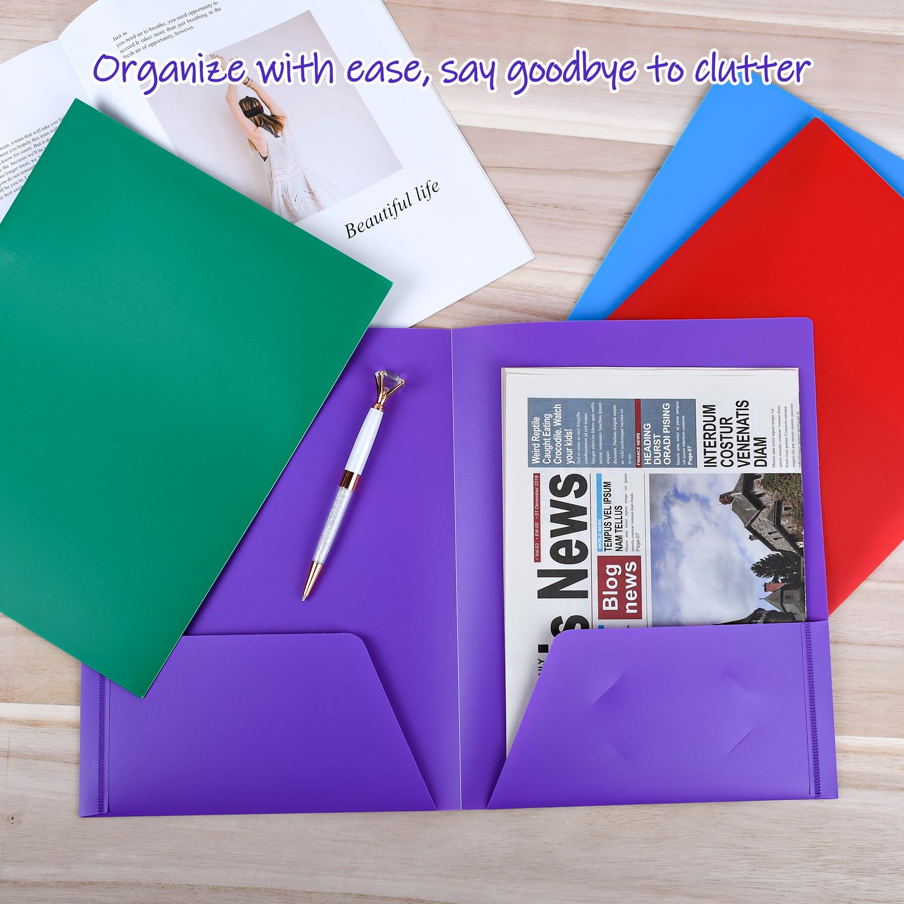 Feosky 10 carpetas de plástico con bolsillos, carpetas de plástico resistente con dos bolsillos, carpetas de bolsillo para archivos para oficina y escuela, tamaño carta, 10 colores surtidos