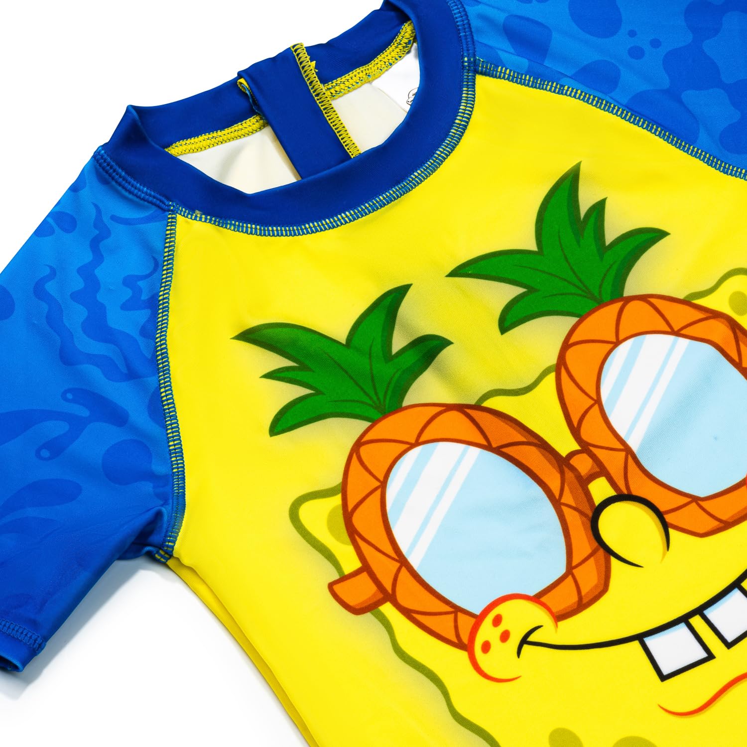 SPONGEBOB SQUAREPANTS Conjunto de natación para niños, chaleco de erupción de 2 piezas y pantalones cortos, traje de baño para niños con cremallera trasera, ropa de playa para vacaciones, edades de 4