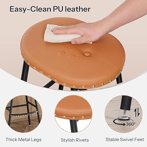 Miniatura 5 de HOOBRO Bar Stools, Set of 2 Bar Chairs,Counter Height Stools,PU-Padded Kitchen Counter Stools, Modern Backless Breakfast Stools for Kitchen Island,