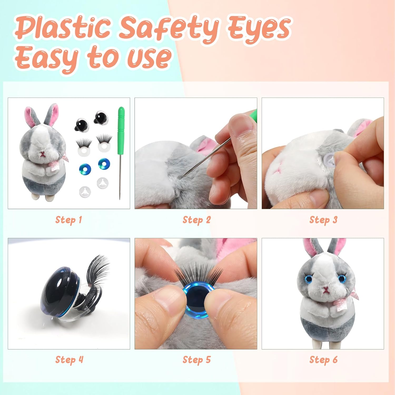 TOAOB 4 Sets 16mm Safety Eyes Glitter Safety Eyes with Washers and Eyelashes for Amigurumis Blue Plastic Craft Crochet Eyes for DIY Puppet Stuffed Animals Doll Making