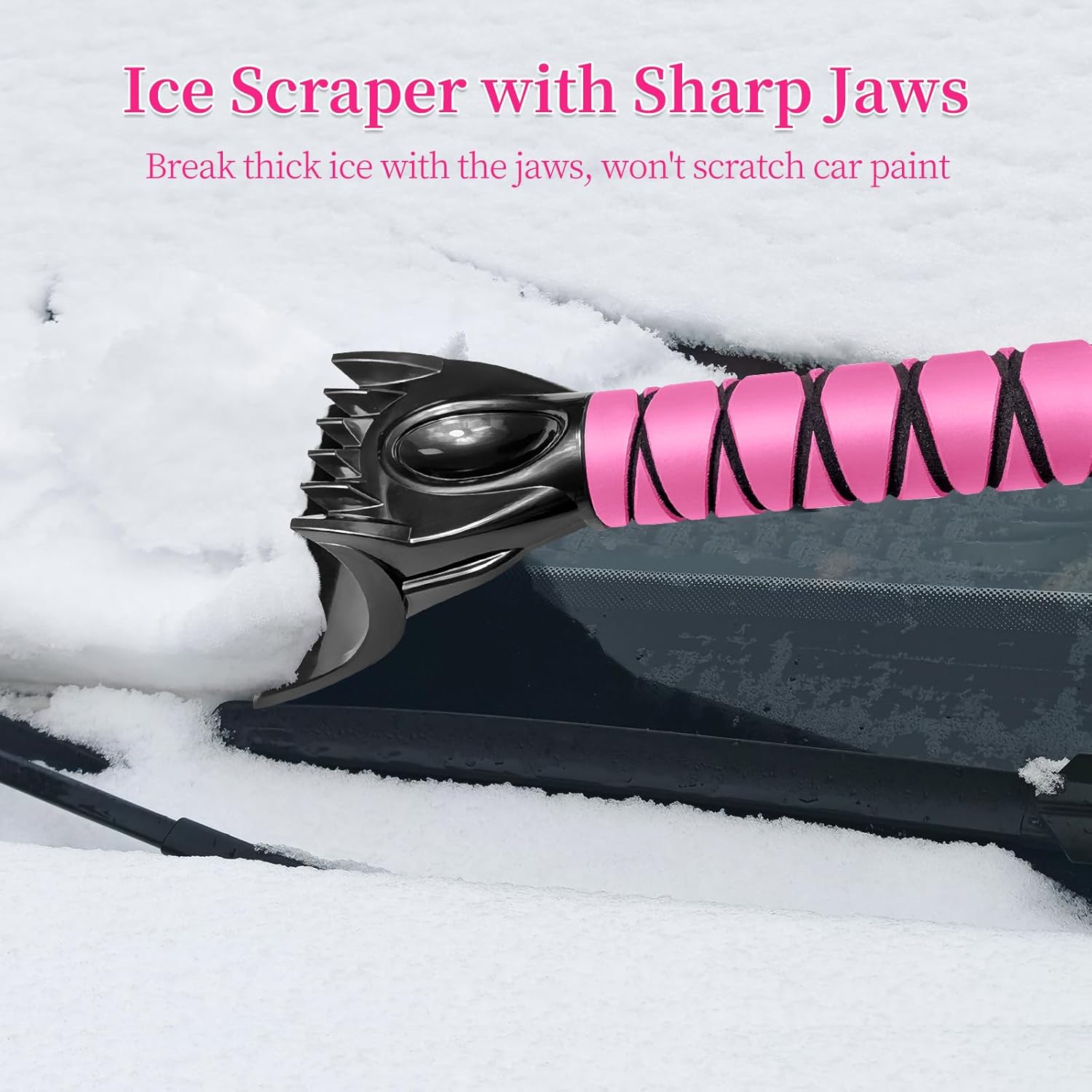 HEEYA 51 Inch Snow Brush for Trucks, Extendable Long Handle Ice Scraper with Brush with Foam Grip, SUV Heavy Duty Snow Brush with Ice Scraper for Car Auto Jeep RV Vehicle Windshield Window - Pink