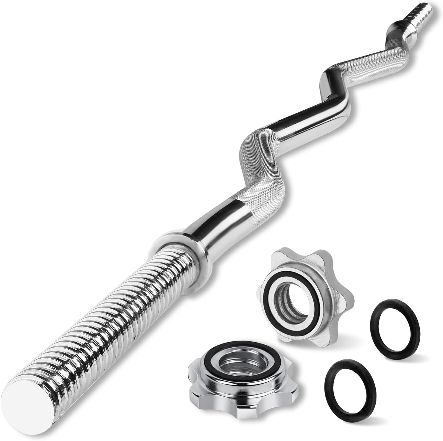 Yes4All 480LB Standard Straight Barbell 60" & EZ Curl Bar 47", Weight Bar 1" Diameter - Star Lock Collars & Rubber Ring for Deadlifts, Squats