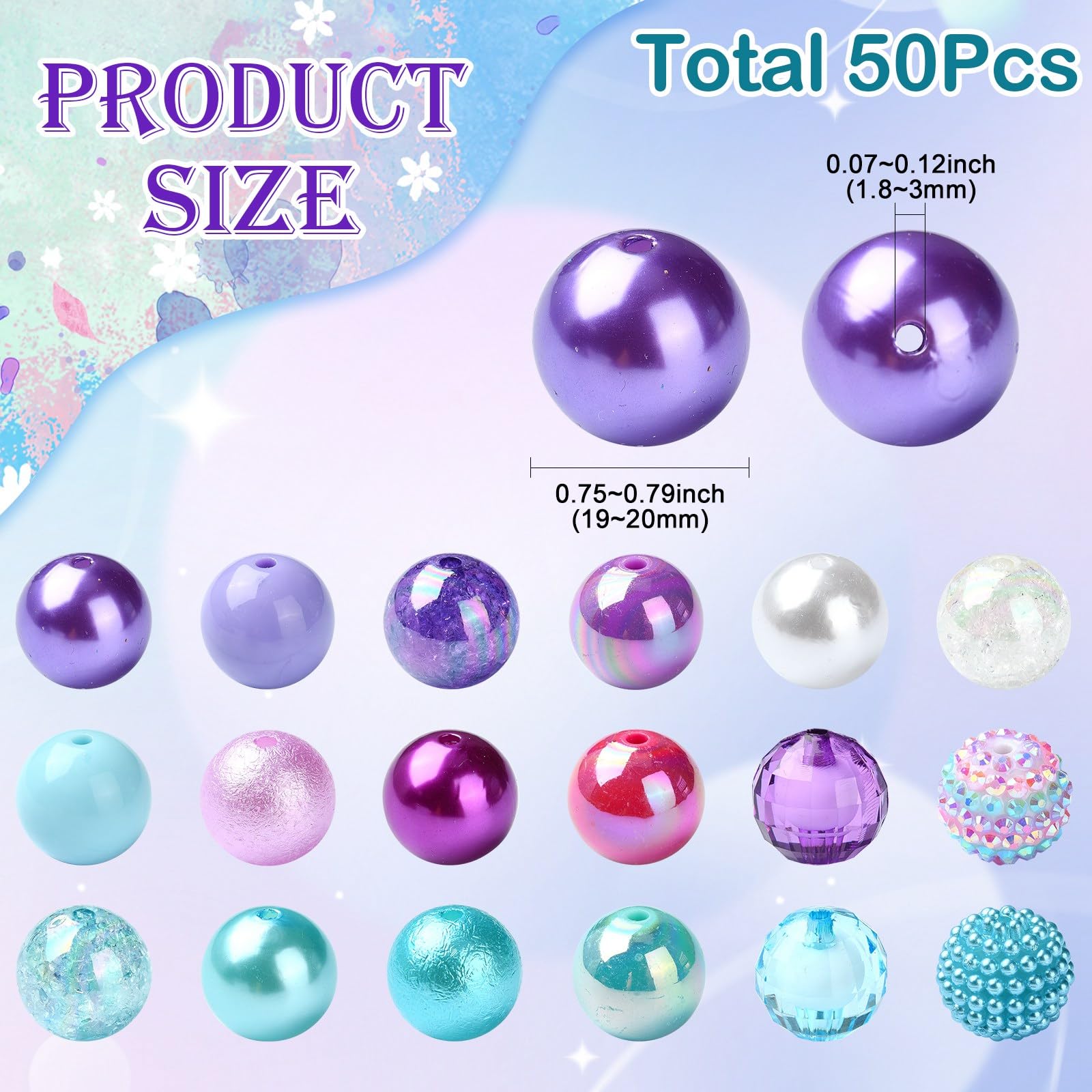 UR URLIFEHALL 50 Pcs Marine Theme Acrylic Round Beads 20mm Bubblegum Beads Colourful Gumball Beads for Jewellery Making Crafts Phone Straps - Image 2