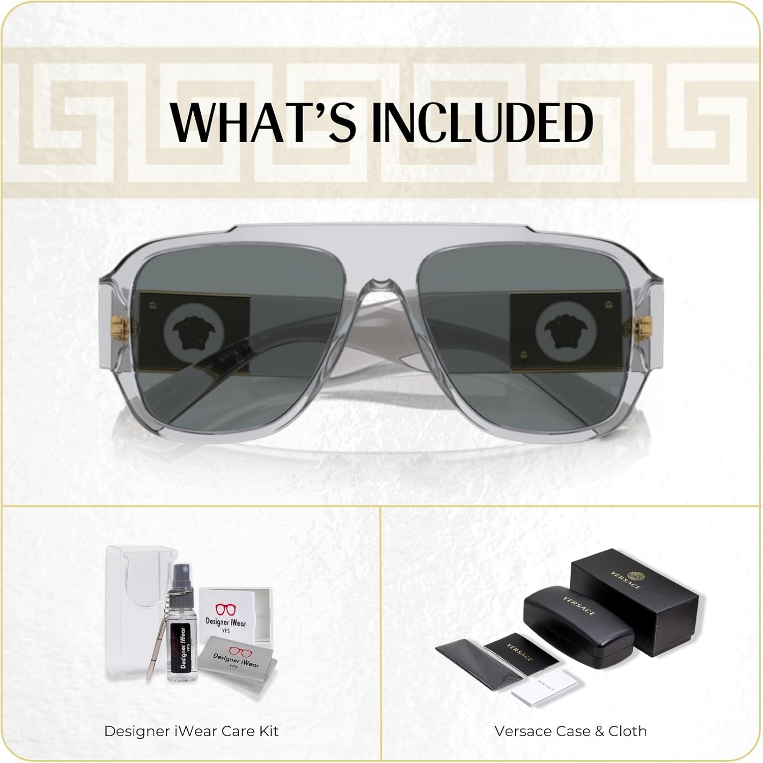 Versace VE4436U Square Sunglasses for Men +BUNDLE with ACCESSORY EYEWEAR KIT