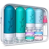 18 Pack Travel Bottles for Toiletries - TSA Approved Silicone Containers, Leak Proof Refillable Liquids Shampoo & Conditioner Essentials Green