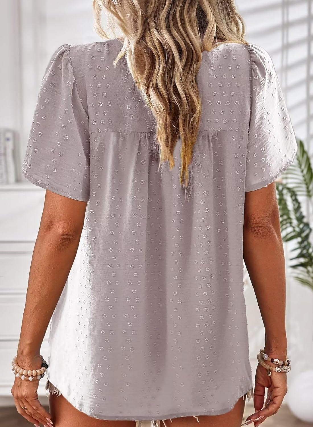 Womens Summer Tops Crewneck Short Sleeve Shirts Casual Chiffon Blouses Flowy Lace Hem Boho Clothing Trendy 2026 thumbnail