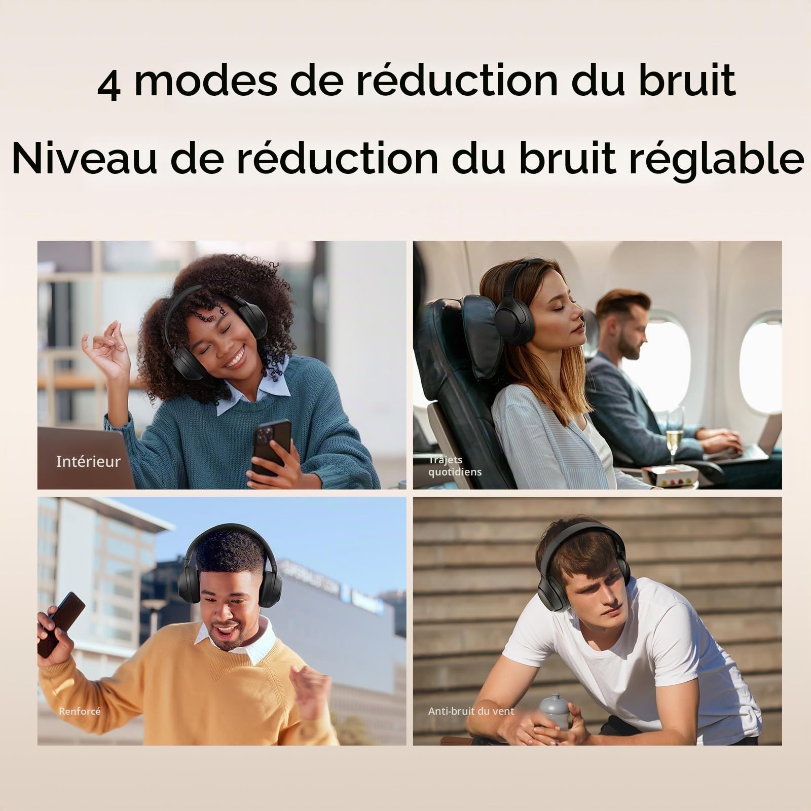 QCY H3 Casque Bluetooth sans Fil,avec Annulation Active du Bruit,Hi-Res Audio LDAC,Casque Anti Bruit,Connexion multipoint,Lecture 60 Heures,égaliseur personnalisé Via App,Noir