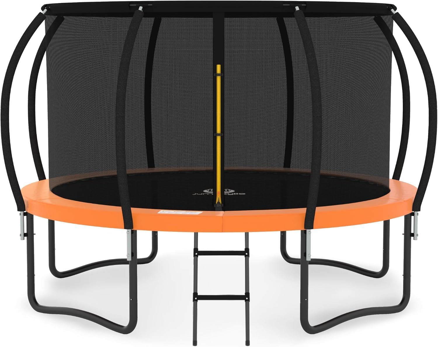 JUMPZYLLA Trampoline Outdoor 8FT 10FT 12FT 14FT 15FT 16FT with Enclosure and Ladder, ASTM Approved Recreational Trampoline for Kids and Adults, Anti-Rust Coated Frame (Black & Orange, 12FT)