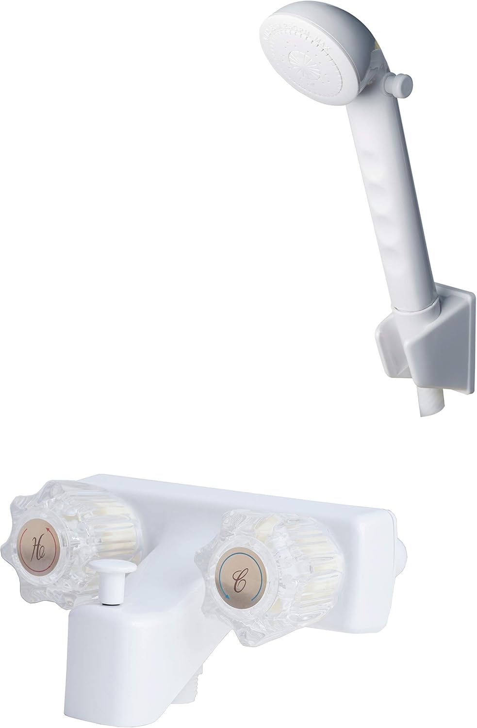 Laguna Brass 3210AWT/4120WT RV Replacement Non-Metallic Two Handle 4" Tub Shower Diverter with Matching Hand-Held Shower Set White Finish