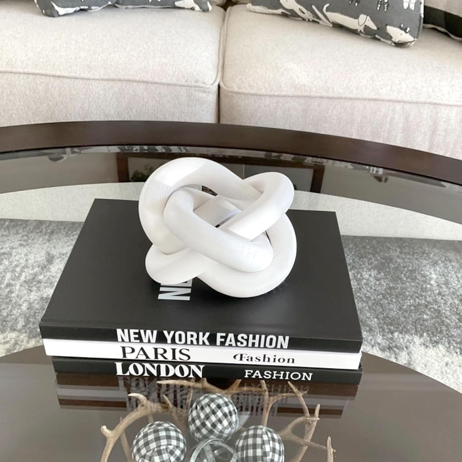 3-Link Wood Chain Link Coffee Table Decor, White Wooden Knot Decor for Coffee Table Farmhouse Decortive for Home Boho Modern Shelf Decortion(White) - Image 3