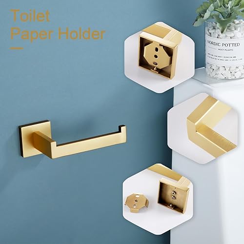 Miniatura 5 de KOKOSIRI B09S2-BG - Juego de accesorios de baño, anillo para toallas, soporte para papel higiénico, acero inoxidable, montaje en pared, 2 piezas,