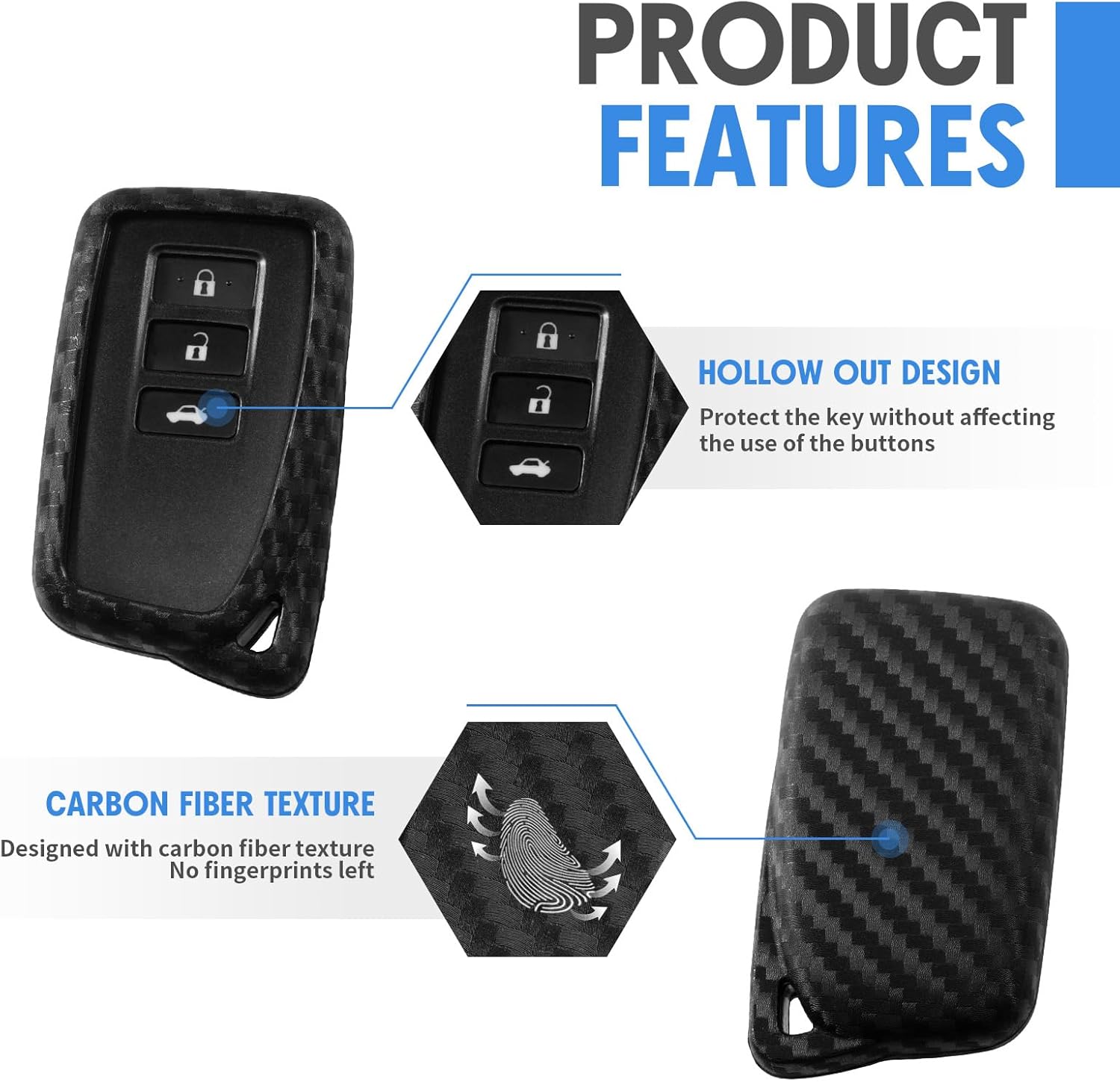 Key Fob Case Carbon Fiber Pattern Silicone Cover Compatible with Lexus ES 300H ES 350 GS 200T GS350 GS450H GS-F is 200 is 200T is 250 is 300 is 350 Universal Button Keyless Entry Remote - Image 4