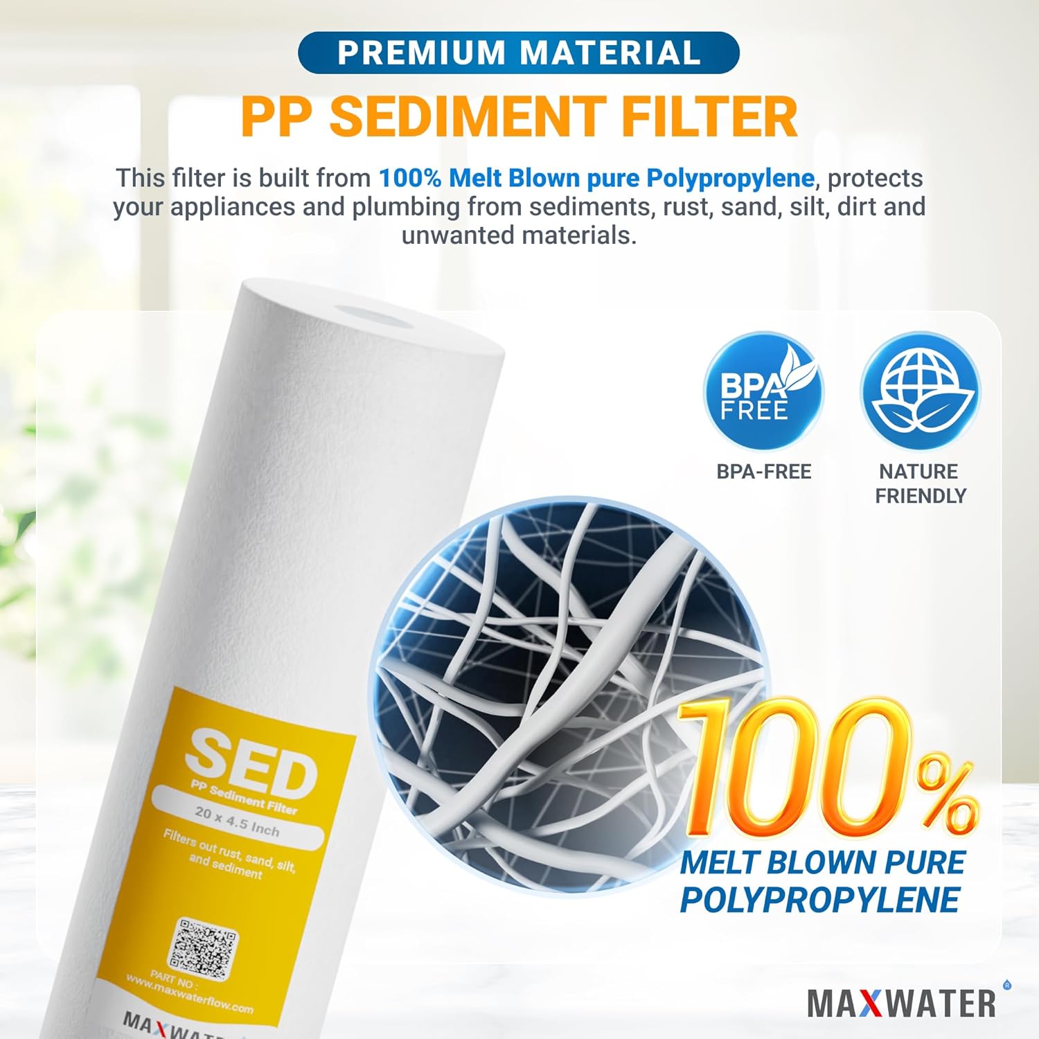 Max Water 5 Micron 20 x 4.5 Sediment Filter 20 inch Whole House BB Water Filteration System Replacement Compatible Cartridge DGD-5005-20, FP25B, AP810-6, FPMB5-20, P5-20, 155358-43, 6 Pack