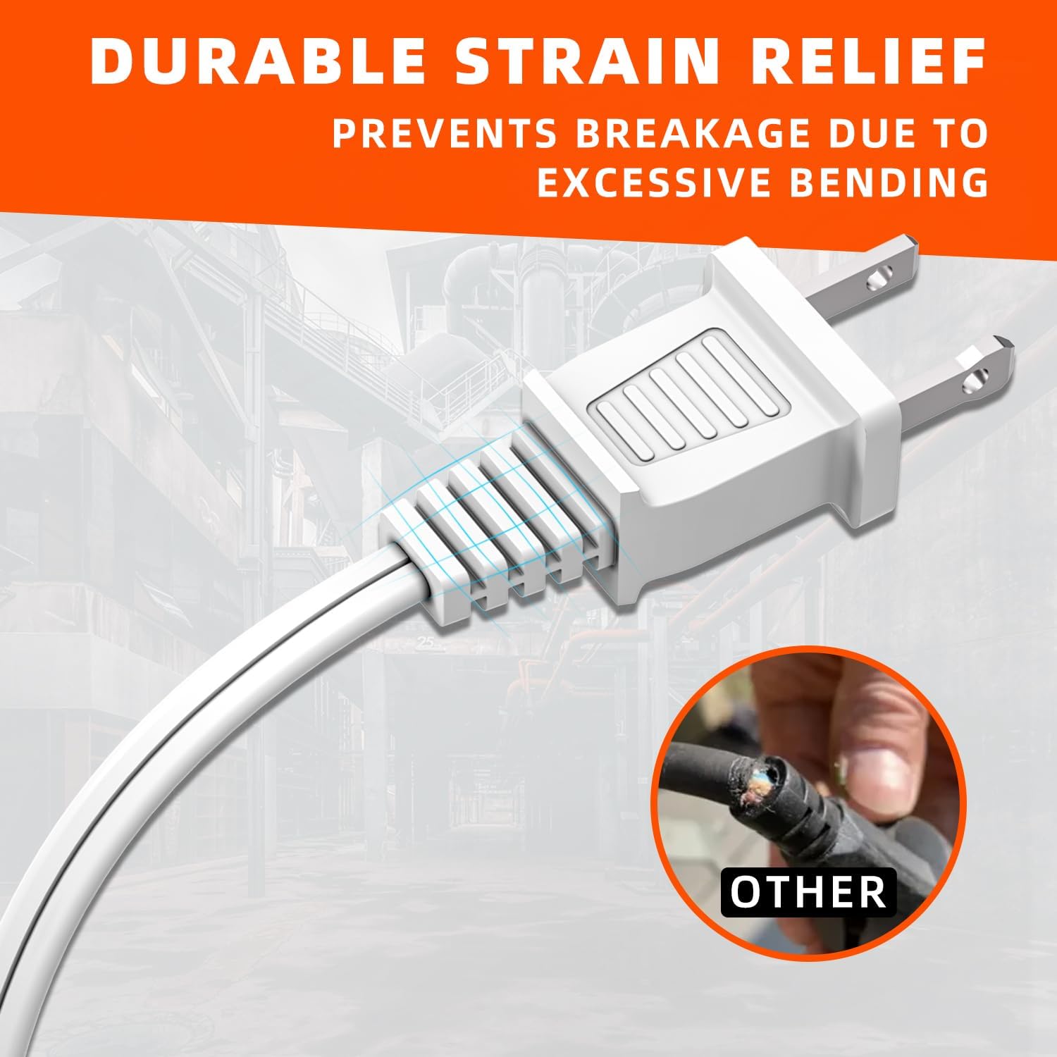 6FT Indoor Extension Cord, 2 Prong Extension Cord with Safety Cover, Flat Cord, Great for Christmas Decor and Lights, ETL Listed, 2 Pack, White