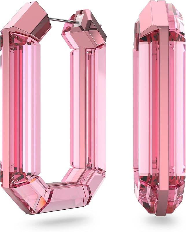 SWAROVSKI Lucent hoop earrings, Pink, Rhodium Finish