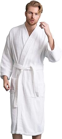 Mens Turkish Terry Kimono Style Bathrobe - 100% Cotton Robe for Men - Comfortable & Absorbent - Soft & Cozy Wear