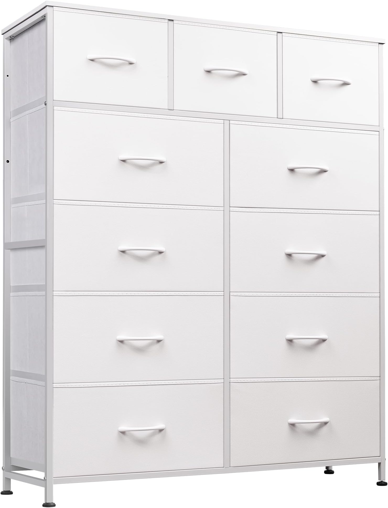 Tall Dresser for Bedroom, Fabric Dressers Storage Tower, Dresser & Chest of Drawers Organizer Unit with 11 Drawers, Storage Cabinet, Hallway, Closets, Steel Frame, Wood Top, White
