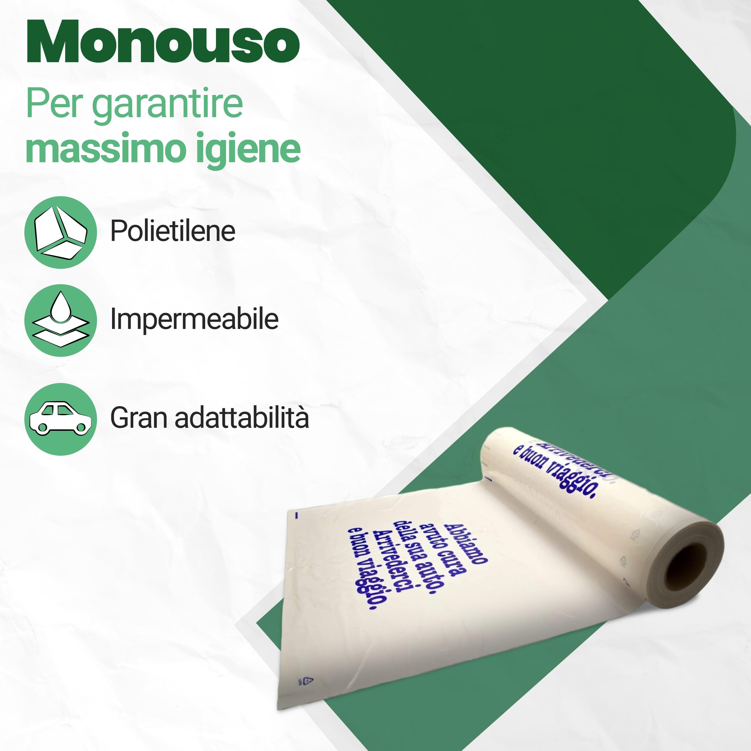 PLASTISAK - Bobina Coprisedili Usa e Getta Universali 125 Pezzi con Stampa di Cortesia - Coprisedili Usa e Getta per Auto per Officine, Concessionarie, Carrozzerie