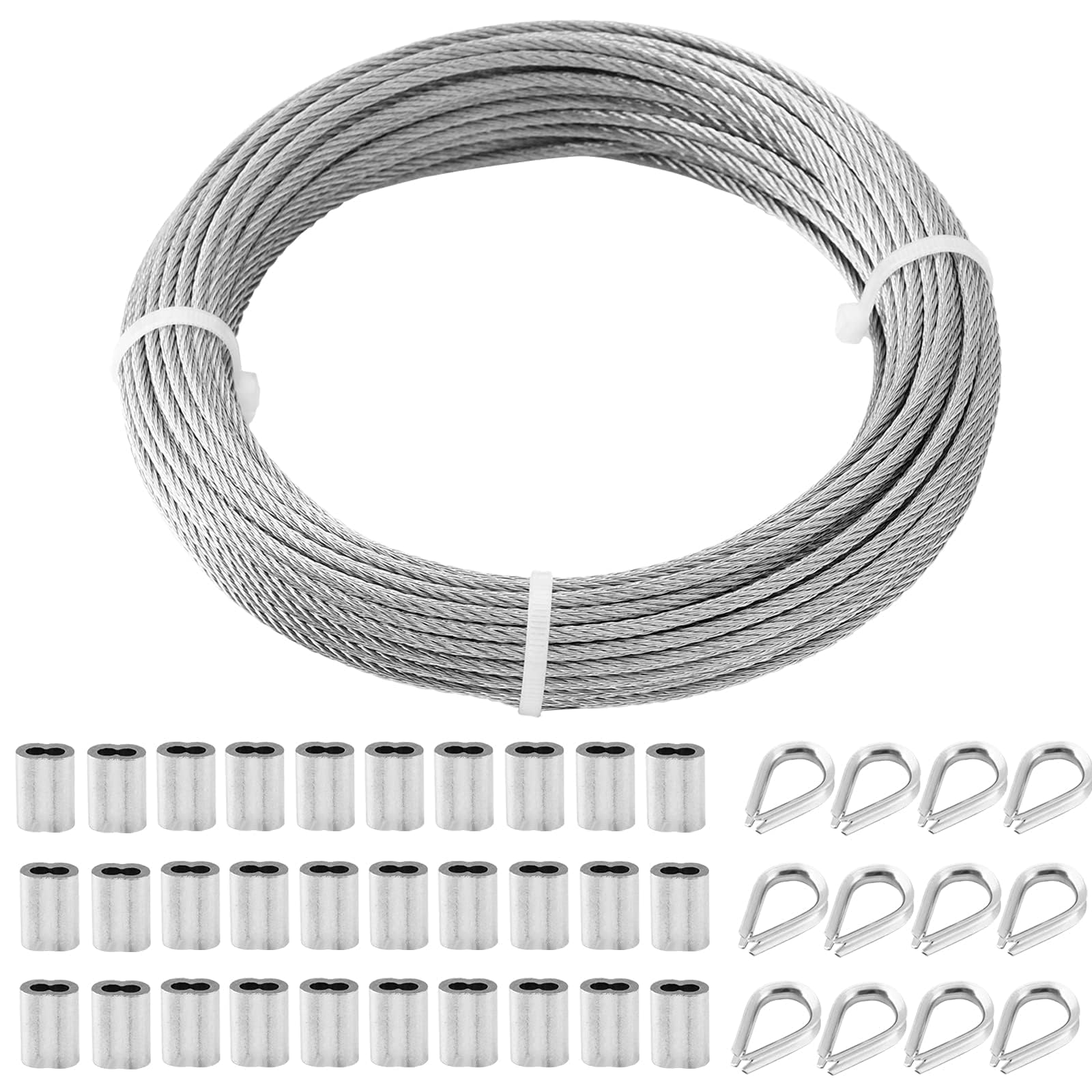 TooTaci 3mm Stainless Steel Wire Rope, 30M Steel Cable with M3 Crimping Sleeves & Thimble – Ideal for Garden Trellis, Fence Support, Railing & Outdoor Hanging Solutions