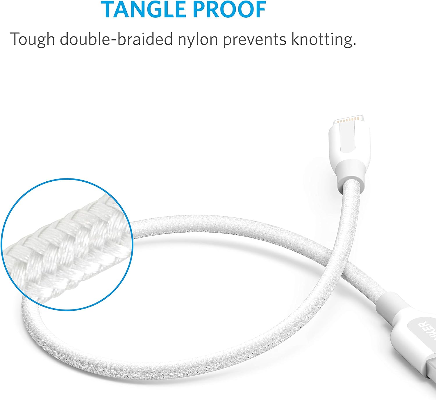 Anker Powerline+ Lightning Cable (1ft) Durable and Fast Charging Cable [Double Braided Nylon] for iPhone Xs/XS Max/XR/X / 8/8 Plus / 7/7 Plus / 6/6 Plus / 5s / iPad and More (White)