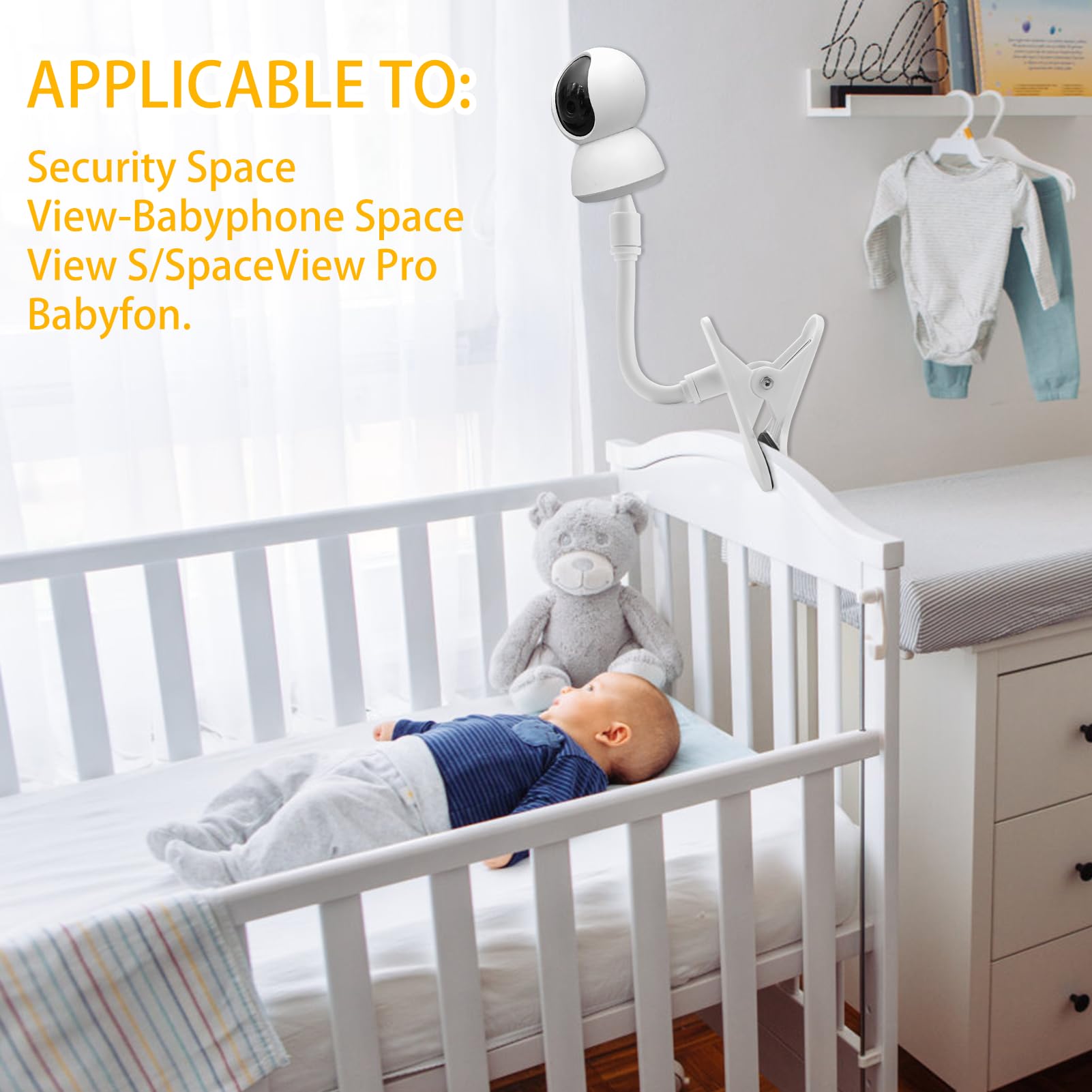Soporte de Vigilabebés, Versátil Soporte Flexible con Abrazadera Giratoria para SpaceView/Spaceview Spaceview Pro,Monitor de Vídeo de Bebé (Blanco)