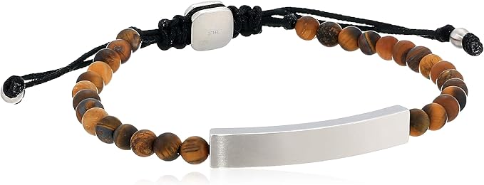 Amazon Fossil メンズ タイガーアイ ビーズブレスレット ブラウン ブレスレット 通販