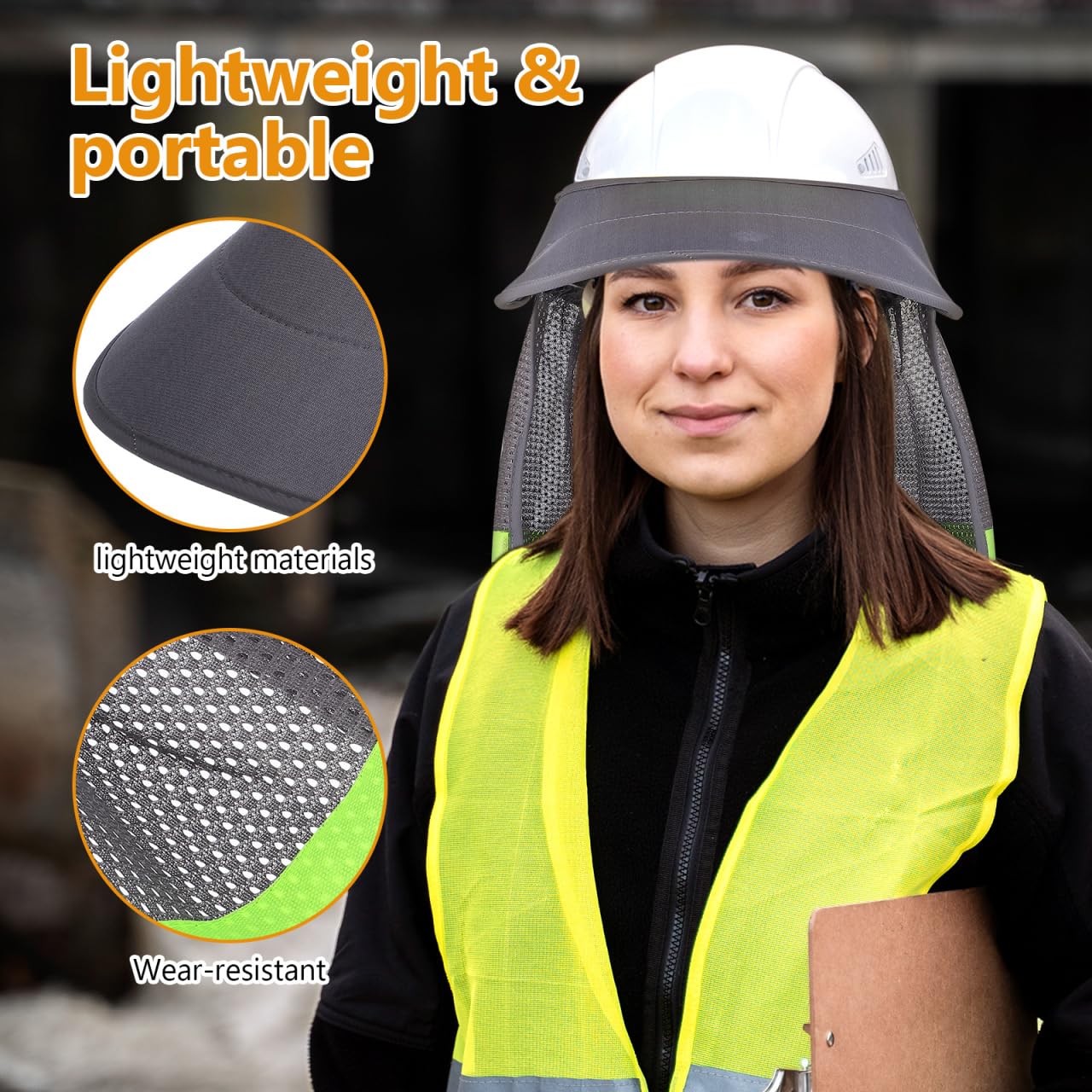 DOITOOL Protector Solar para Casco de Obra - Parasol de Seguridad con Visera - Cubre Cuello Sombra Pantalla - Malla de Poliéster Transpirable para Construcción Trabajo al Aire Libre y Jardinería