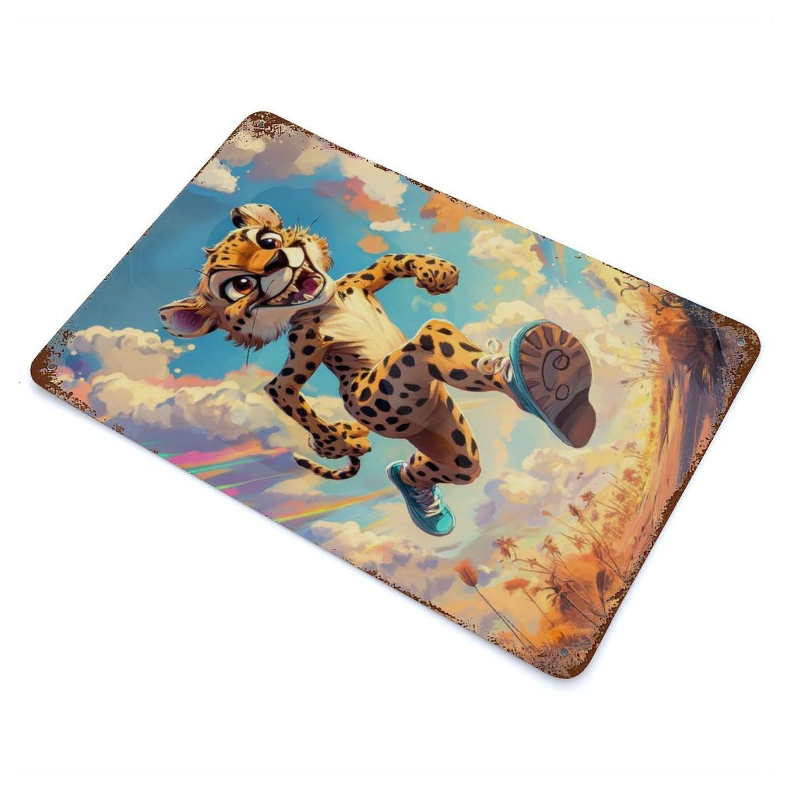 Cheetah Running Rusty Metal Tin Sign 11.8"x7.9", Industrial Home Decor for Garage, Pub Or Kitchen