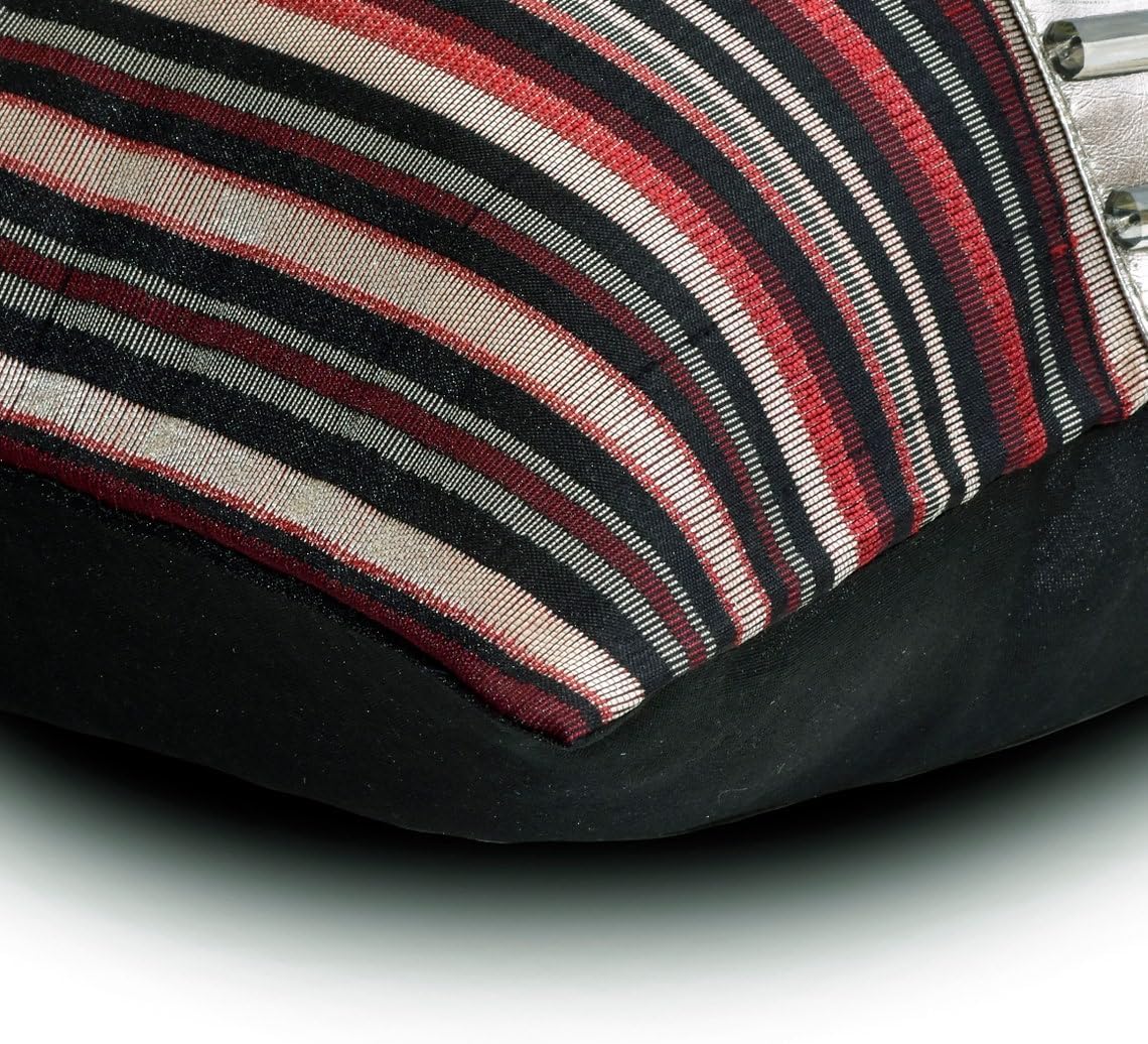 The HomeCentric Red 12"x16" (30x40 cm) Lumbar Pillow Cover, Jacquard Patchwork & Crystals Oblong Pillow, Striped Pattern Modern Style - Jimmy James