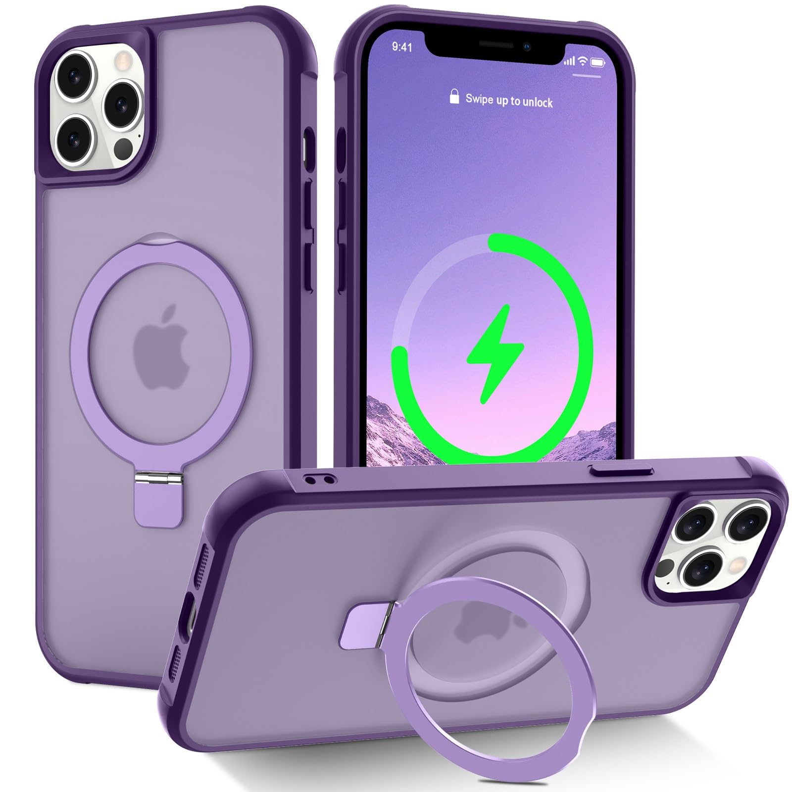 Magnetic Compatible with iPhone 13 Pro Case with Stand Military Grade Drop Tested Compatible with Magnet Ring Translucent