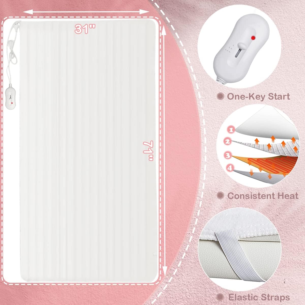 WELLHUT Massage Table Warmer, Heated Mattress Pad w/ 3 Heat Settings, Overheat Protection, Machine Washable Bed Warmer, Heat Pads for Home Spa : Beauty & Personal Care