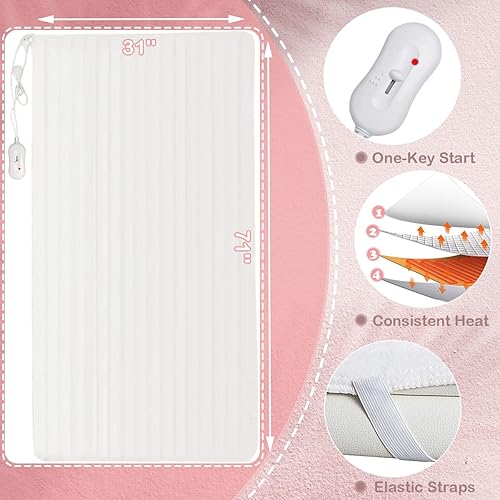 Miniatura 4 de WELLHUT Calentador de mesa de masaje, protector de colchón térmico con 3 ajustes de calor, protección contra sobrecalentamiento, calentador de cama