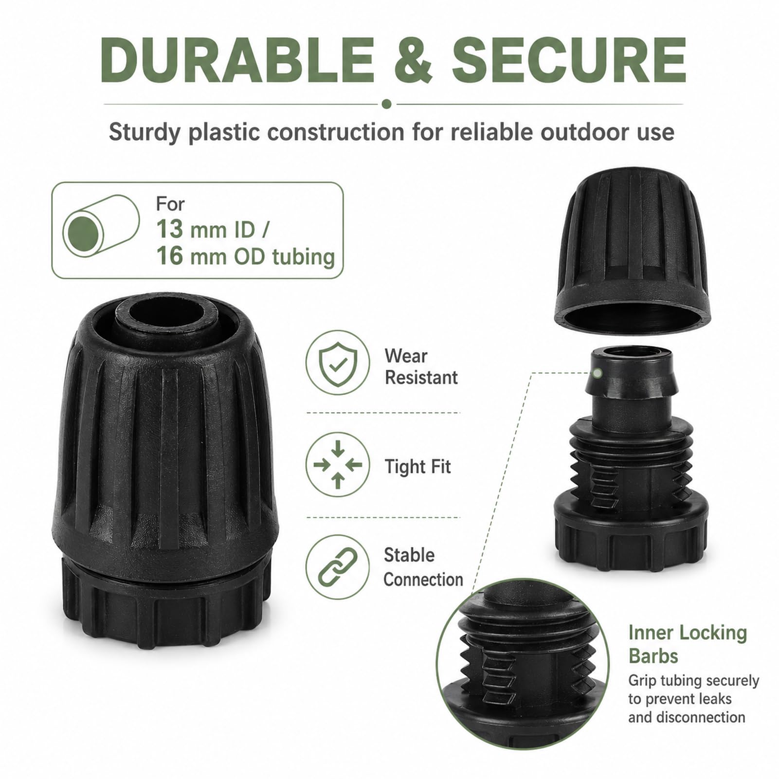 Raccords D'irrigation Goutte à Goutte 10 Pièces, pour Tuyau 13mm, Embout 1/2 Pouce, Adaptateur Droits Durable, Jardin