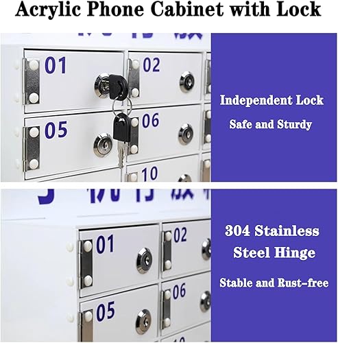 Miniatura 4 de Gabinete de almacenamiento acrílico para teléfonos celulares, caja de casillero para teléfono celular con cerraduras de puerta y llaves, caja de