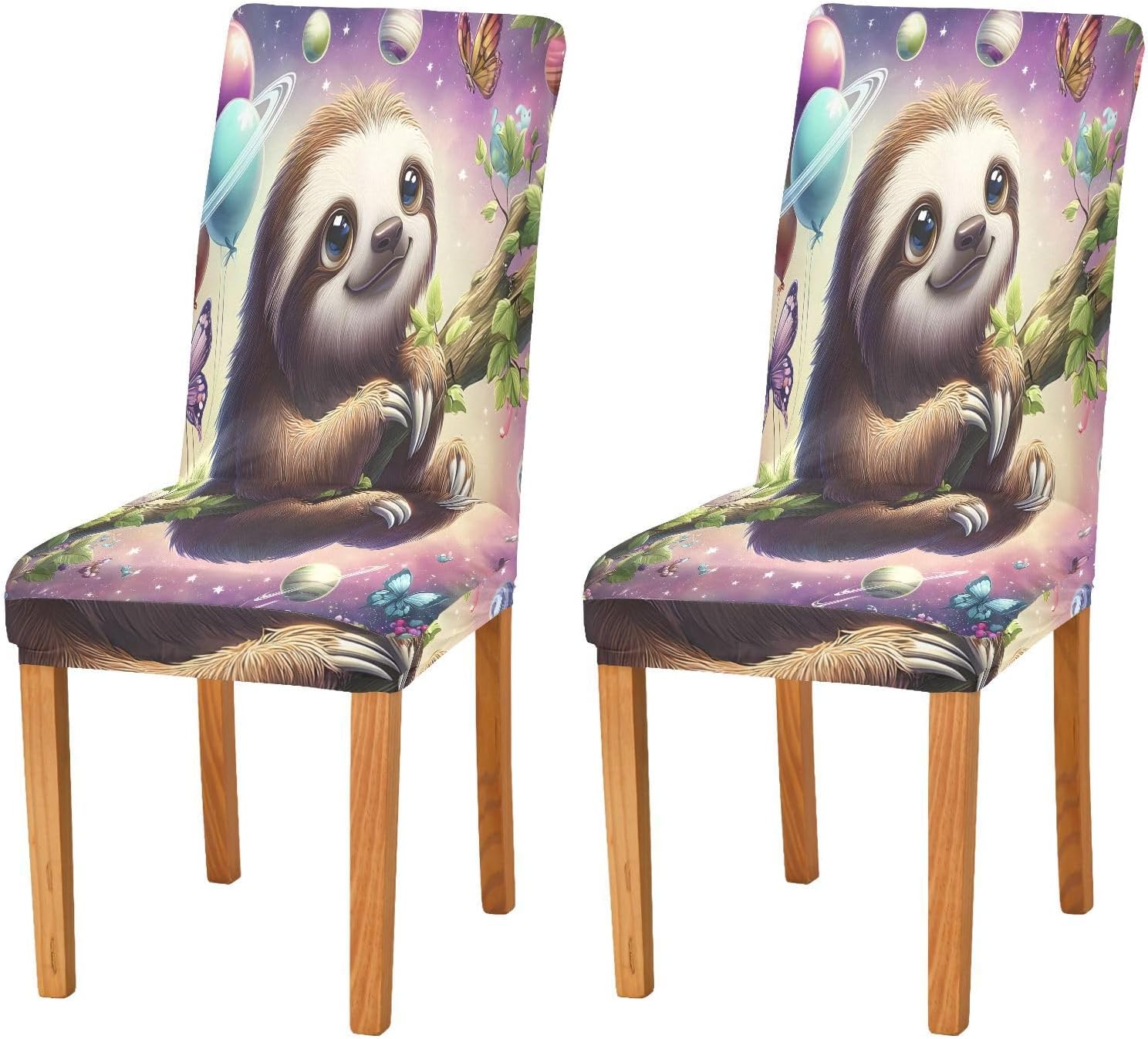 ALAZA Chair Covers for Dining Room, Sloth Starlist Sky Butterfly Branch Stretch Chair Cover Sets Chair Protector Removable Washable for Ktichen Restaurant Hotel