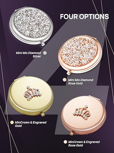 Miniatura 26 de OMIRO Espejo compacto con aumento 1X/10X, corona pequeña, espejo de maquillaje de bolsillo grabado, regalo para mujer y mamá (oro rosa) Oro rosa