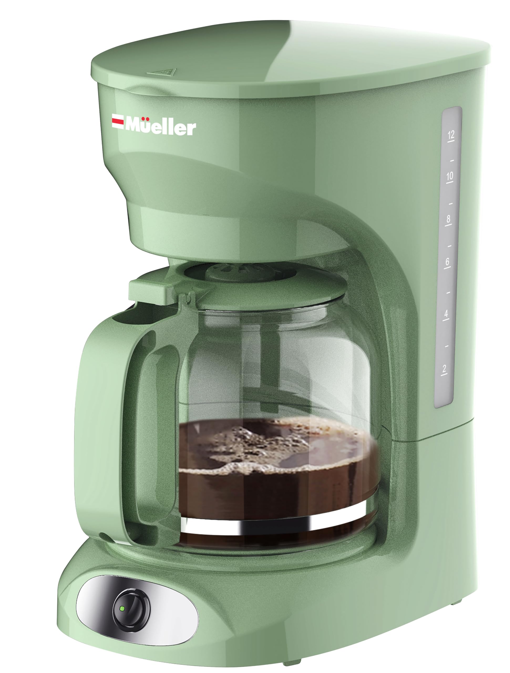 MÜELLERHOME 12-Cup Drip Coffee Maker: Perfect for Home or Office, Borosilicate Carafe, Auto-Off, Reusable Filter, Anti-Drip, Keep-Warm Function, Clear Water Level Window, Green