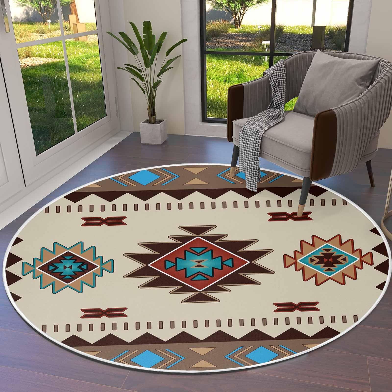 Multicolor Boho Round Area Rug 4ft,Washable Outdoor Indoor Carpet Runner Rug for Bedroom,Kitchen,Bathroom,Living Room,Area+Rug Large Bath Door Desk