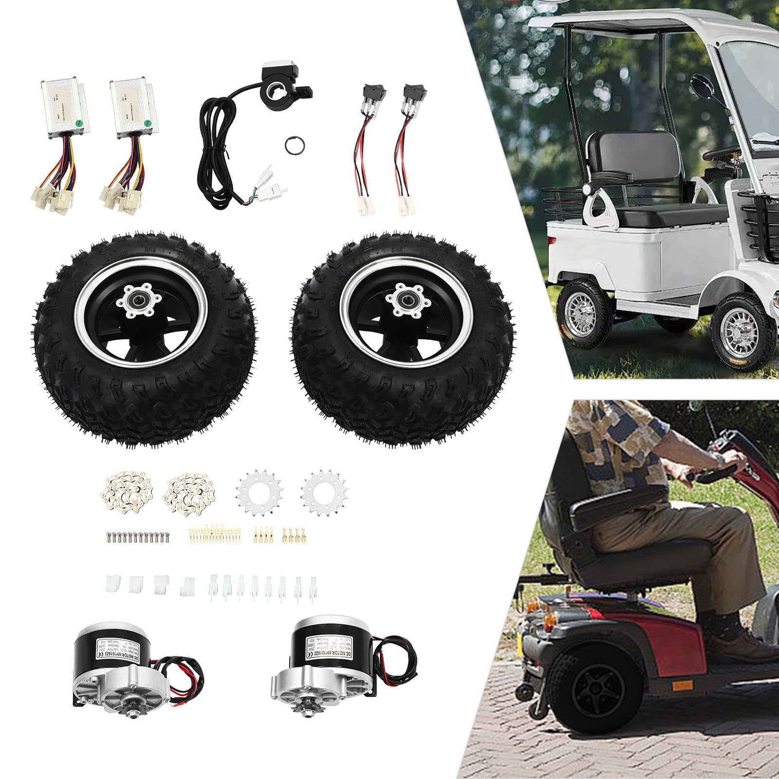 Set di motori a doppia ruota, 24 V, 250 W, per passeggini elettrici, componenti di modifica elettrica Go Kart, motore di azionamento con ruote doppie per passeggino da spiaggia, robusto set di