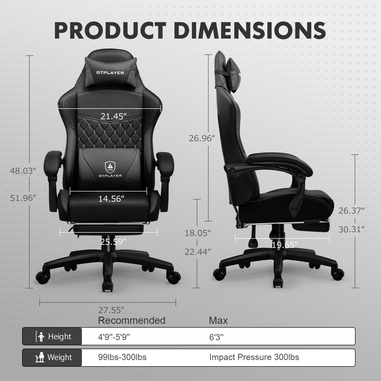 GTPLAYER Gamingstoel, hoge rugleuning lederen computergamingstoel met GTPLAYER Gamingstoel, hoge rugleuning lederen computergamingstoel met