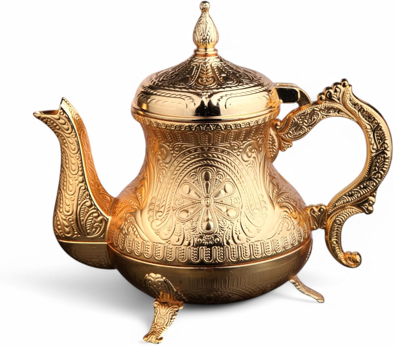 Alisveristime Decorative Zamac Pitcher – Vintage Ottoman-Style Teapot, Ornate Metal Design (7.9 x 7.9 x 5.1 in, 1.85 lbs, 28.7 fl oz) (Gold)