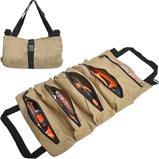 Roll Up Tool Bag, Portable Hanging 5 Zipper Tool Pockets, Electricians Tool Roll Pouch, Heavy Duty Wrench Roll Organizer and Storage for Motorcycle Mechanic Plumber Carpenter Electrician